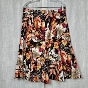 Womens Linen Blend Midi Skirt Size 12 Floral Print Colorful Career Office Resort